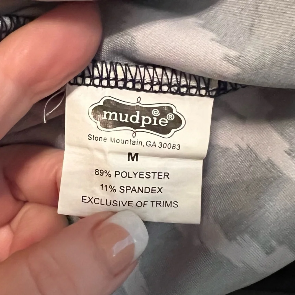 Mud Pie Blue White Halter Dress Bow Tie Back Sheath Mini Dress Size M
